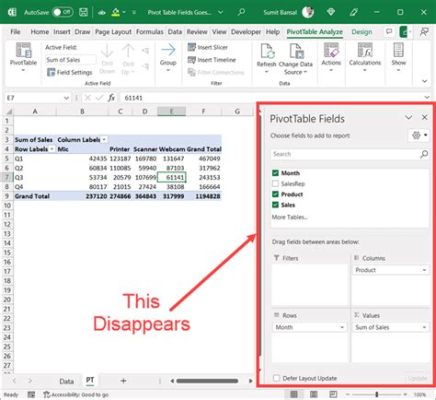 how to get the pivot table menu back in Excel